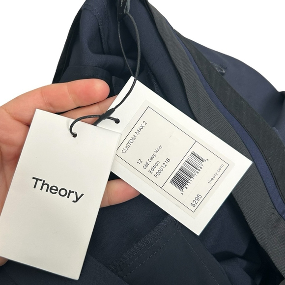 Theory Custom Max 2 Deep Navy Edition Career Dress Virgin Wool Trousers Size 12 - Picture 6 of 9